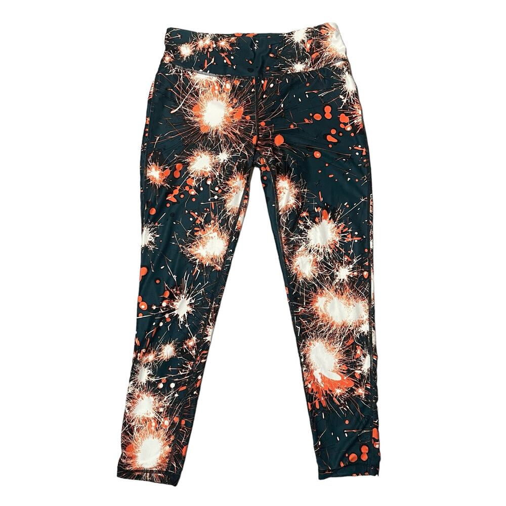 Sweaty Betty Contour Jersey Leggings 7/8 Length Green Sparkler Fireworks Small